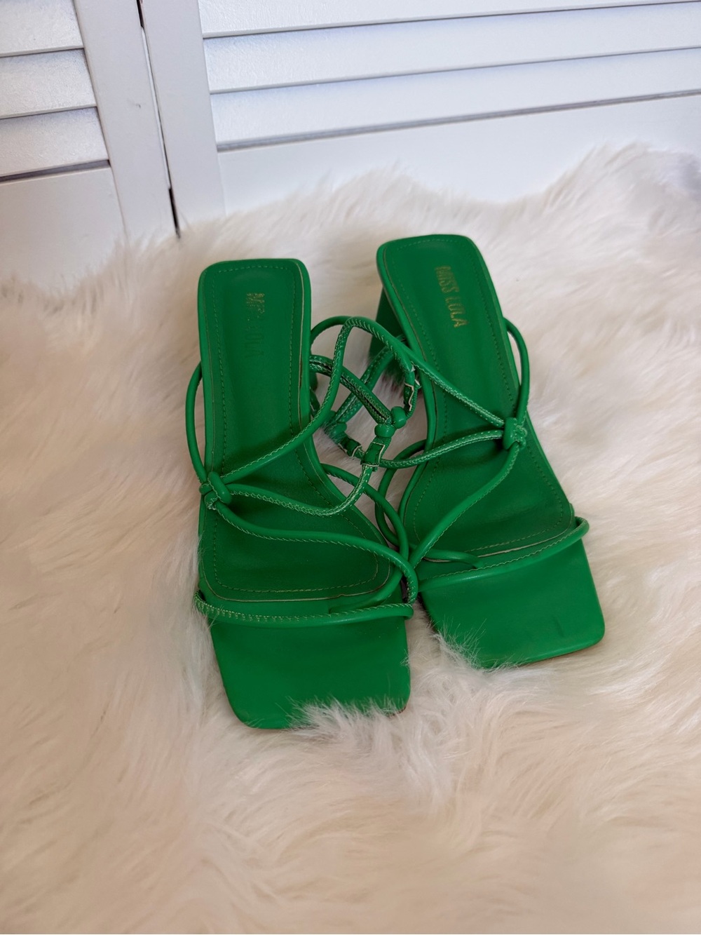 Miss Lola Green Strappy Square-Toe Heels